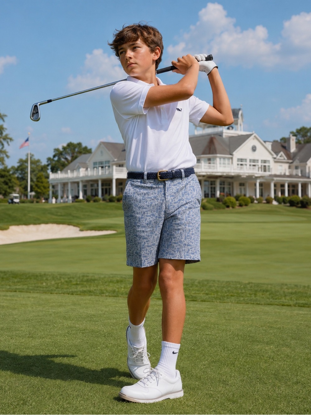 NWT PGA Tour Boys' Golf Print Performance Flat Front Shorts Classic‎ Stretch